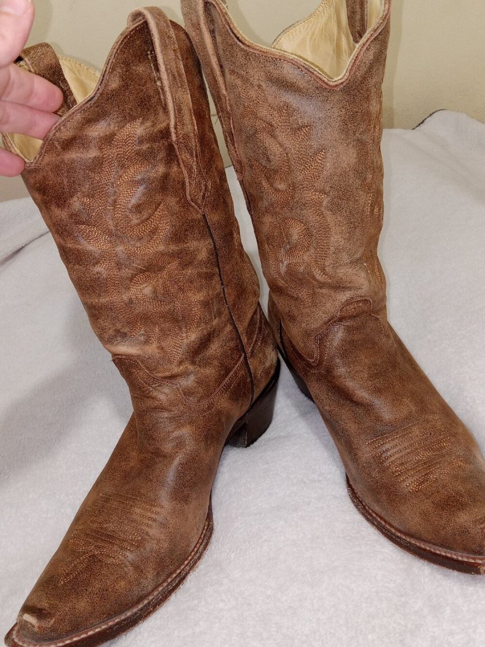 Corral Boots Mens 11M Distressed Brown Leather Cowboy Western Snip Toe Handcraft - Picture 12 of 15